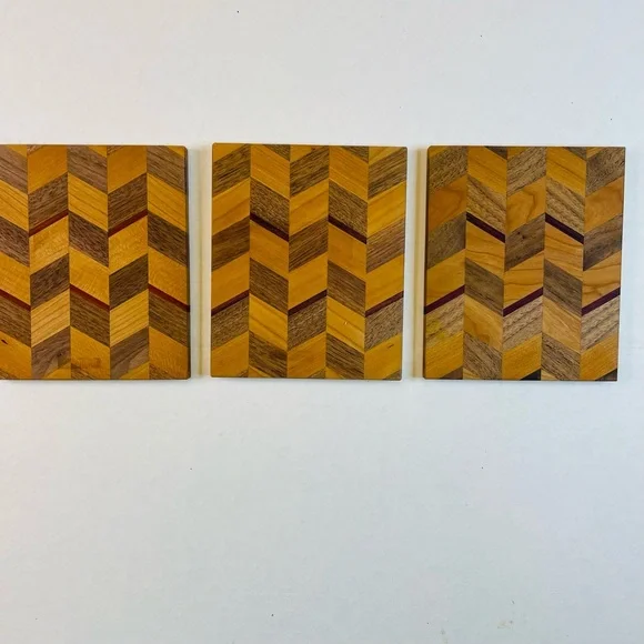 3 Wooden Trivets 5” x 6” Chevron Pattern - Picture 5 of 5